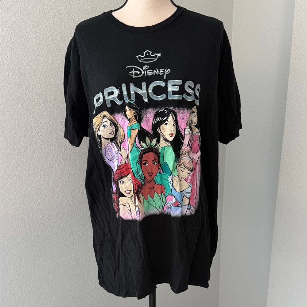 Disney Princess Black Tee with Colorful Characters